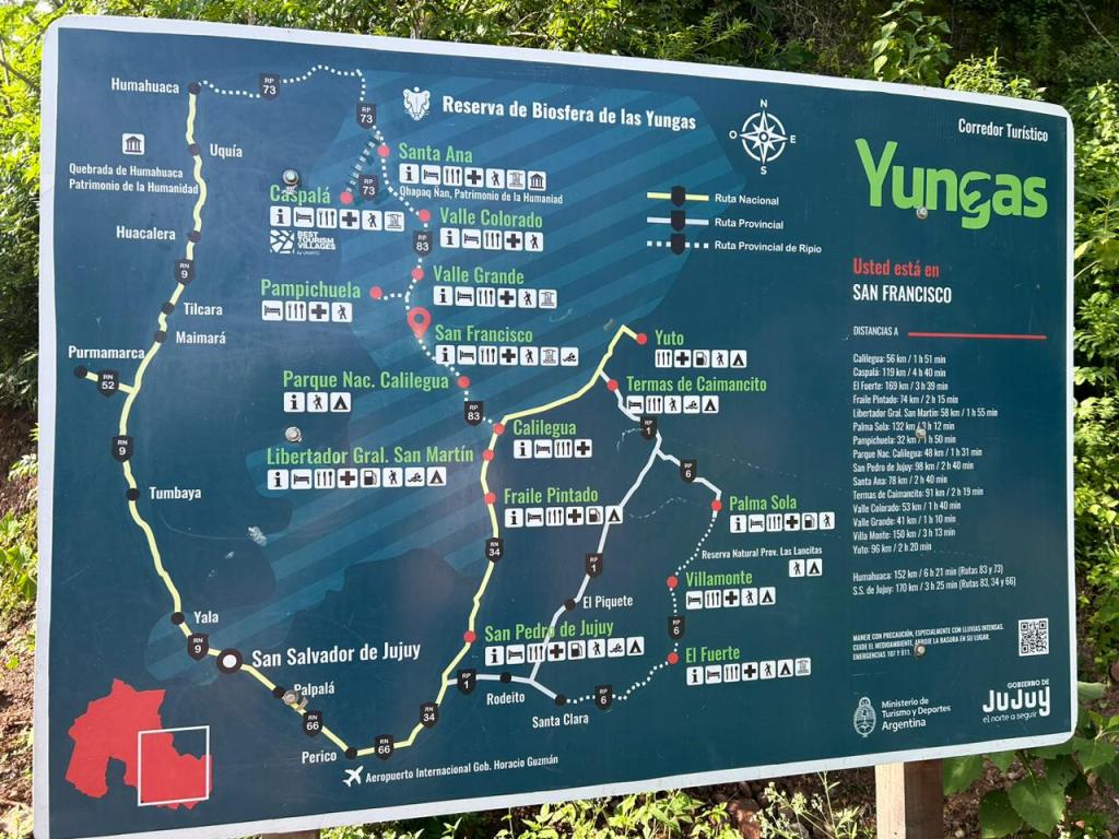 Mapa de todos los pueblos que componen las Yungas Jujeñas